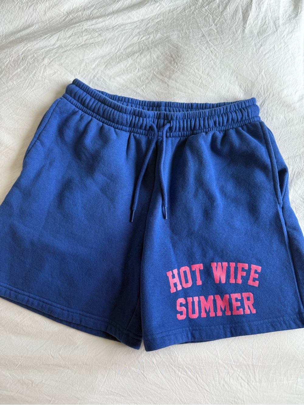 Blue Shorts with Pink 'HOT WIFE SUMMER' Graphic